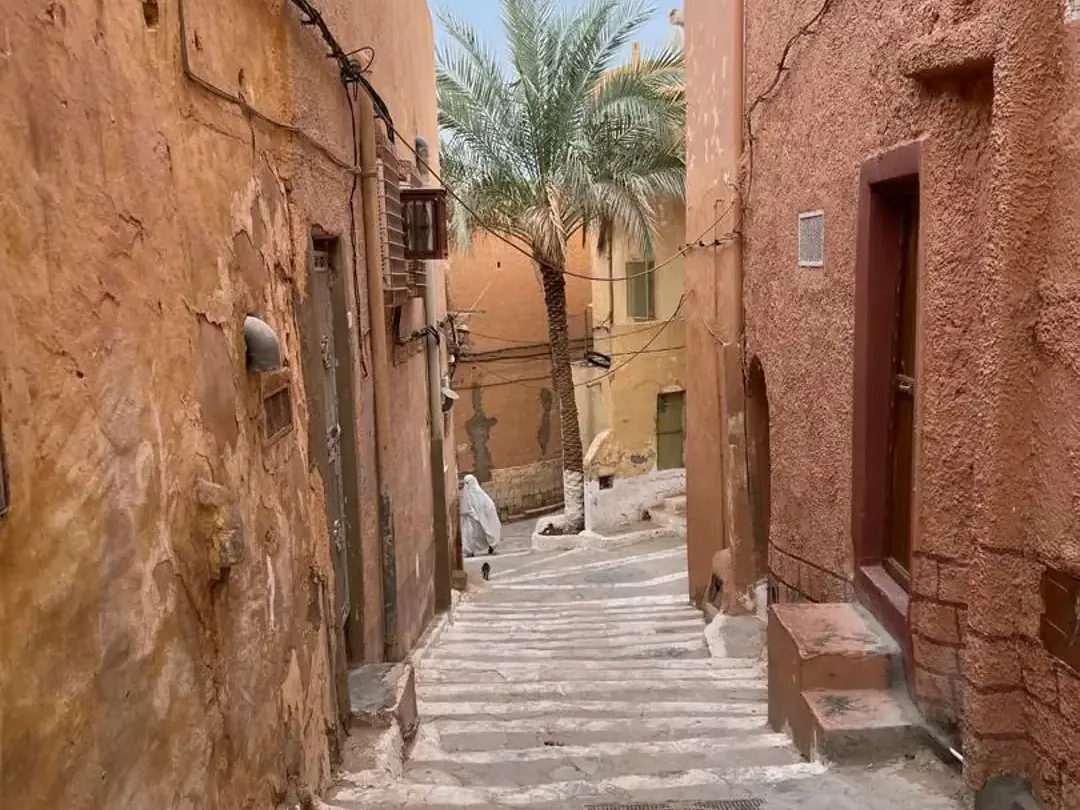 Les maisons bleutées de la vallée du M'Zab au crépuscule