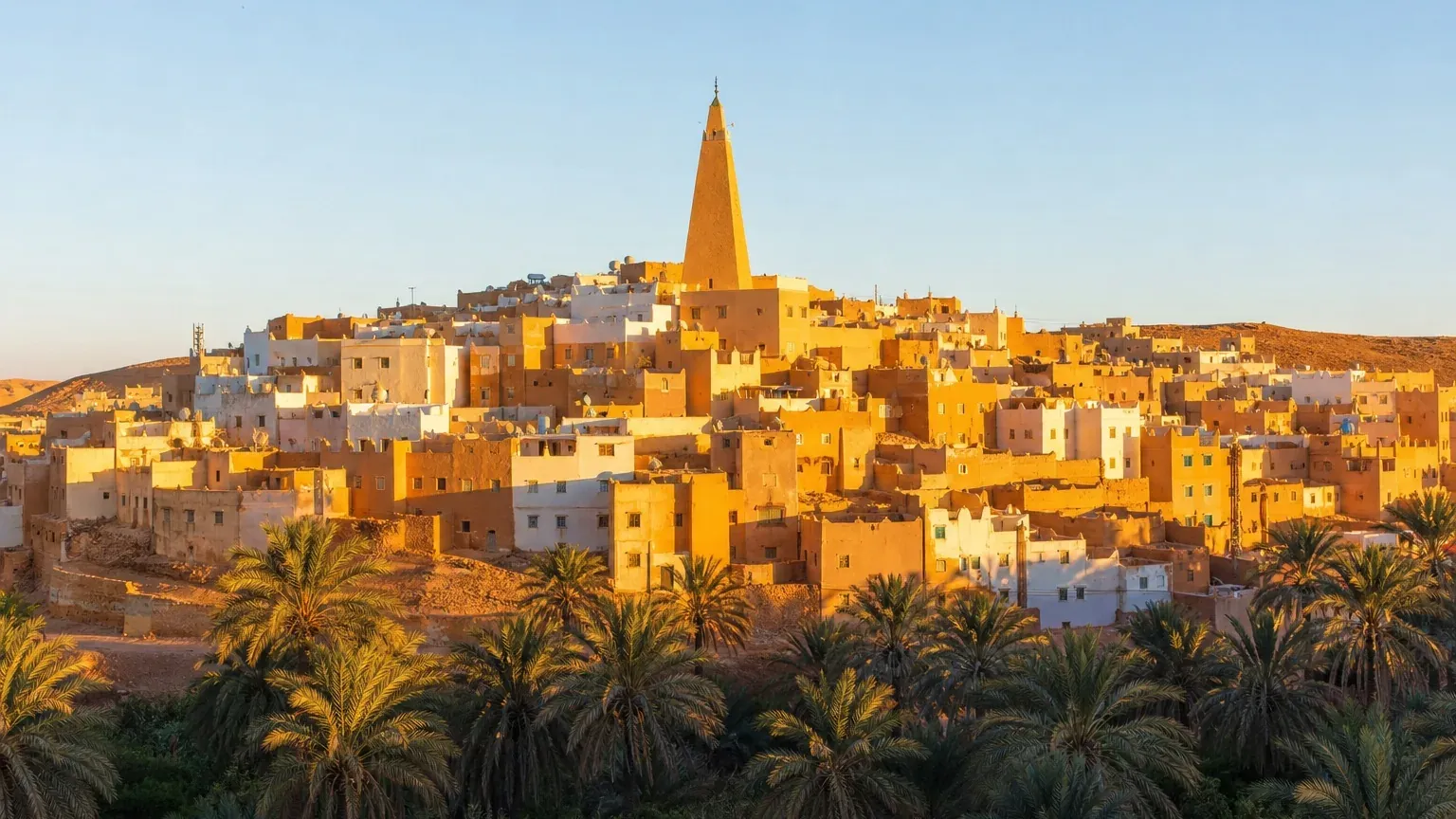 Un ksar perché de la vallée du M'Zab au-dessus de sa palmeraie